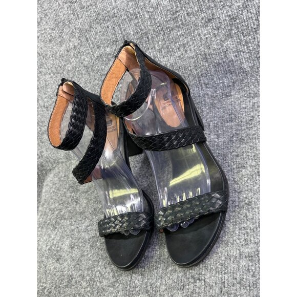 White Mountain Womens 9.5M black Sundown Leather Open Toe Casual Ankle Strap 2" - Picture 12 of 16